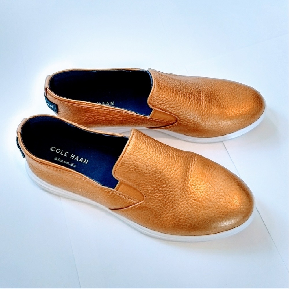 Cole Haan Gold Leather Ella Grand Slip On